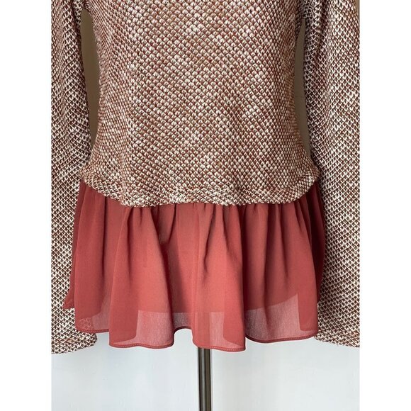 Ya Los Angeles Burgundy Knit Metallic Gold Thread And Ruffled Hem Blouse M - Picture 5 of 6